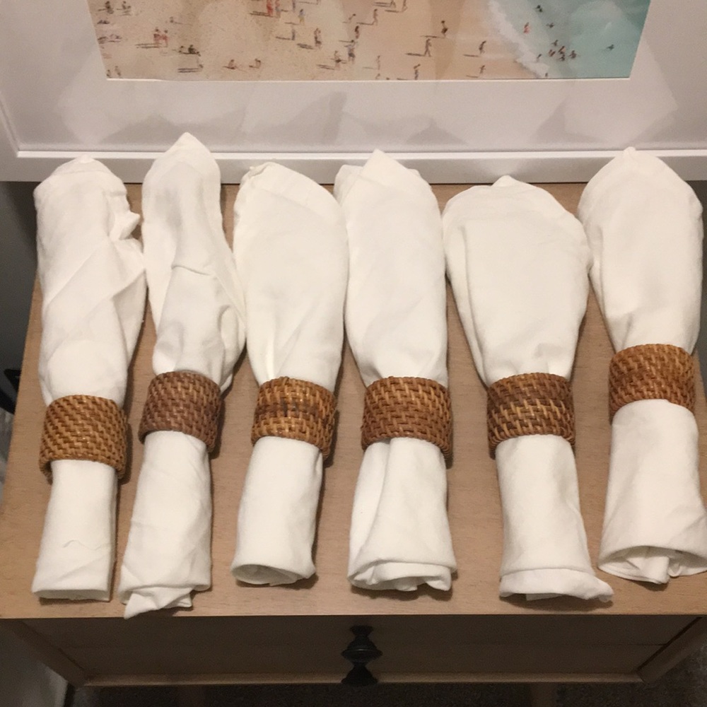 WORLD MARKET - 6 Rattan Napkin Ring Holders with Linen Napkins included!